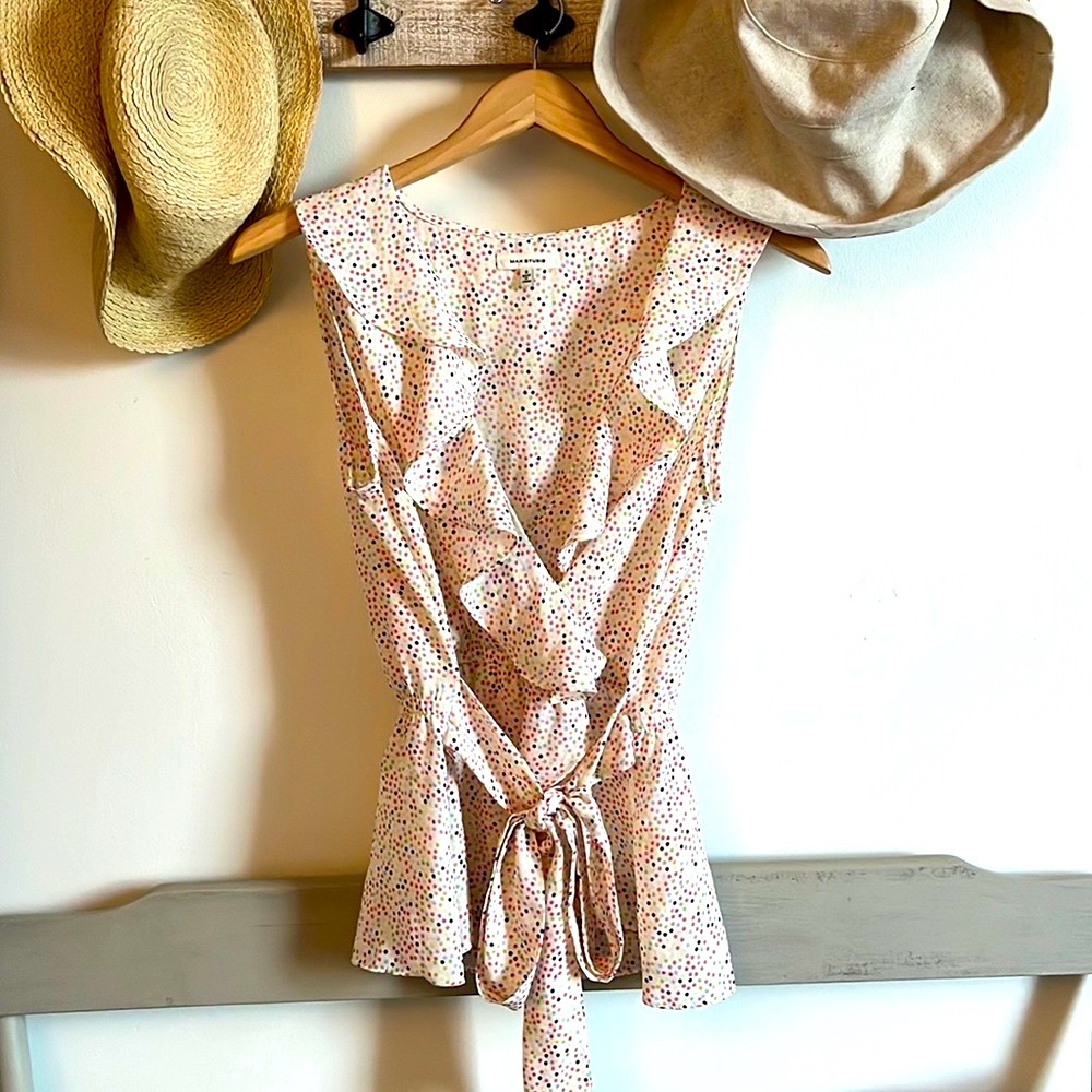 Max Studio Polka Dot wrap sleevless blouse.
